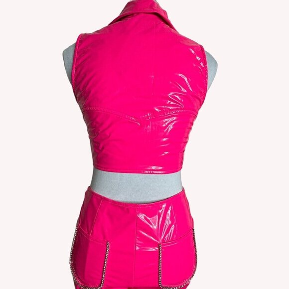 Pretty Little Thing Pink Cowgirl Size S‎ Sexy Bling Latex Party Rave Costume - Picture 7 of 16